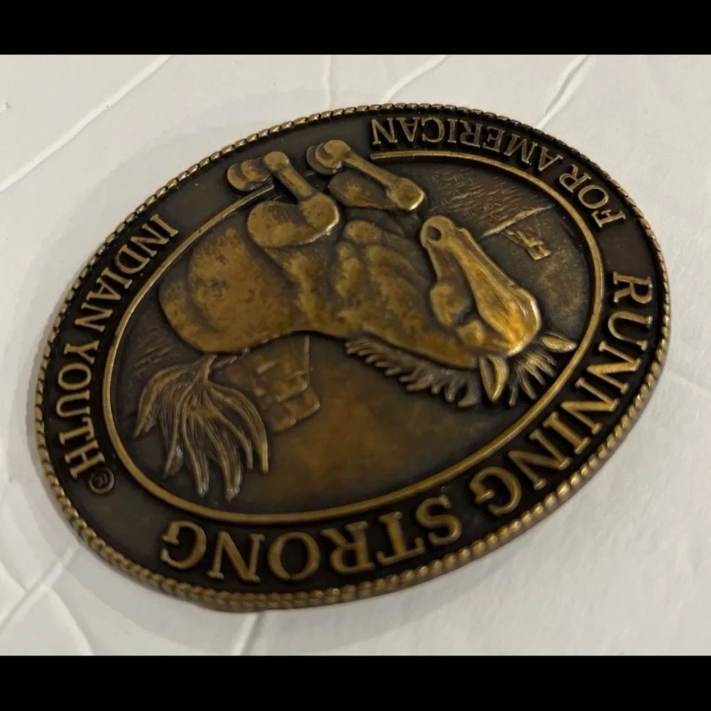 Running Strong for American Indian Youth Belt Buckle with Horse Brass 1996 #7